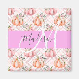 Íman Giry Chic Floral Pink Pumpkin Monograma Nome