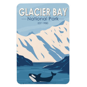 Íman Glacier Bay National Park Alaska Orca Art Vintage