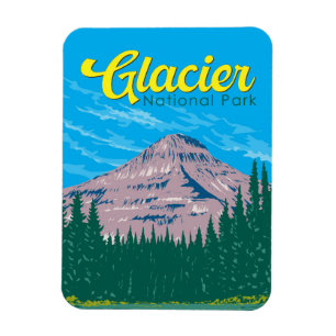 Íman Glacier National Park Illustration Viagem Vintage
