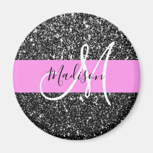 Íman Glam Chic Rosa Preto Brilho Brilhar Nome Monograma