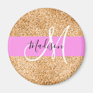 Íman Glam Rosa e Glitter Cobre Faíscas Monograma Nome