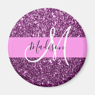 Íman Glam Rosa e Glitter Roxo Monograma Nome