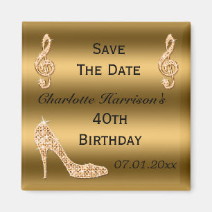 Íman Glamorous 40th salva a data Dourada Stiletto