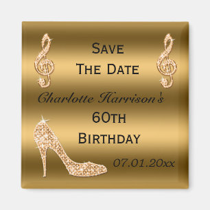 Íman Glamorous 60th salva a data Dourada Stiletto