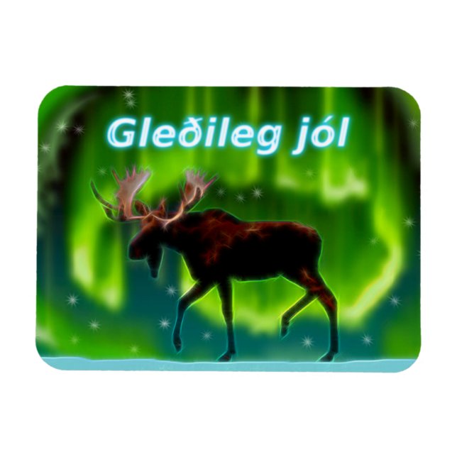 Íman Gleðileg jól - Luzes de Norte Moose (Horizontal)