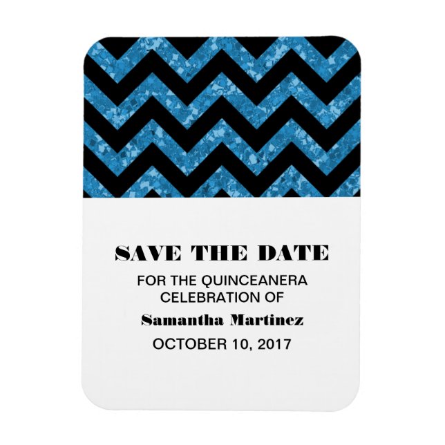 Íman Glitter Chevron Azul Quinceañera Magnet (Vertical)