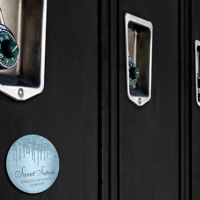 Íman Glitter de Gelo | Blue Faux Sparkle Sweet 16 (Criador carregado)