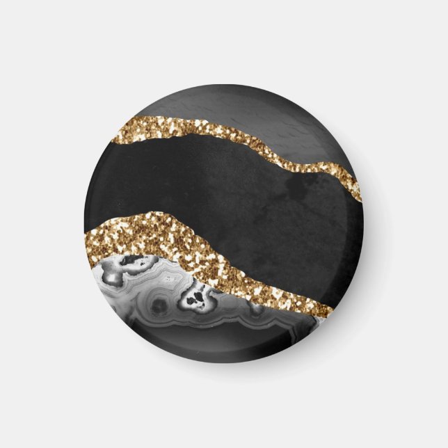 Íman Glitter Dourado Agato de Mármore Preto (Frente)