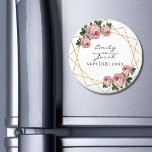 Íman Glitter Dourado Elegante, Cor-de-rosa, de Wed Flor<br><div class="desc">Íman de casamento. Design apresenta um padrão geométrico elegante de brilho dourado brilhante. Sobreposta com rosas cor-de-água rosa e folhagem verde em dois cantos. Personalize esta modelo para adicionar suas informações. Clique para personalizar ainda mais para fazer mais alterações. Tudo é personalizável. Precisa de personalização ou de perguntas e, em...</div>