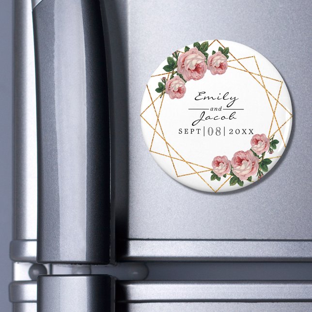 Íman Glitter Dourado Elegante, Cor-de-rosa, de Wed Flor (Criador carregado)