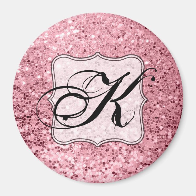Íman Glitter Dourado Rosa de Magnet Personalizado (Frente)