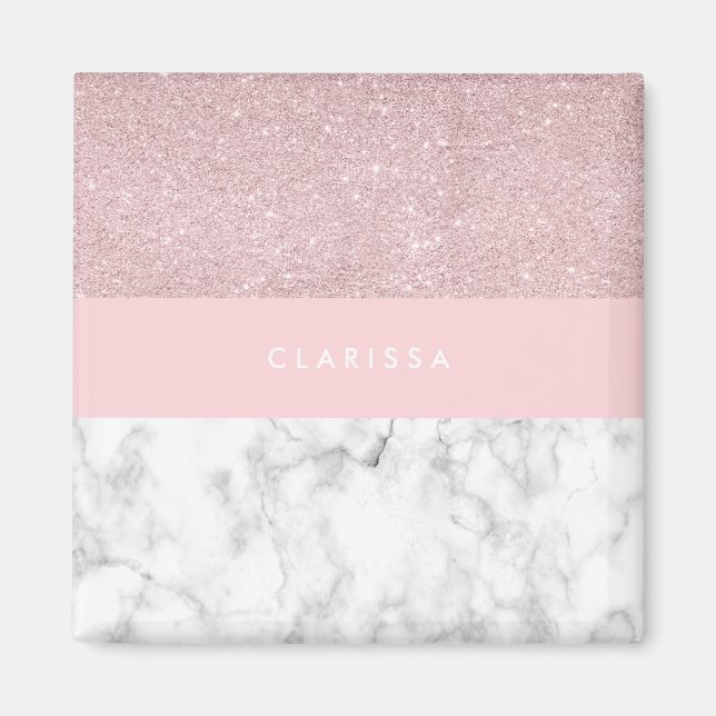 Íman Glitter ouro de rosa cinza elegante e mármore bran (Frente)