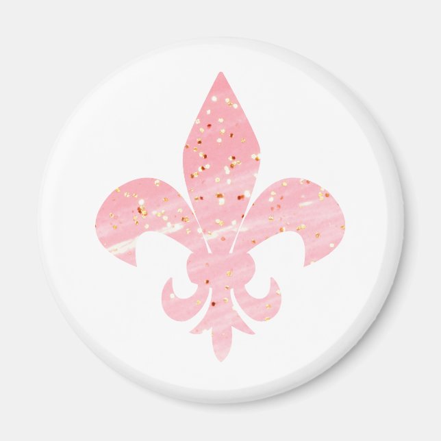 Íman Glitter Rosa e Dourado Fleur de Lis Magnet (Frente)