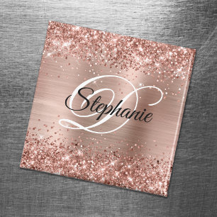 Íman Glitter Rosa Ouro Brilhante Monograma Elegante