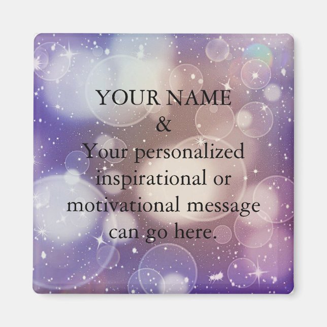 Íman Glitter Roxo de Mensagem Motivacional Personalizad (Frente)