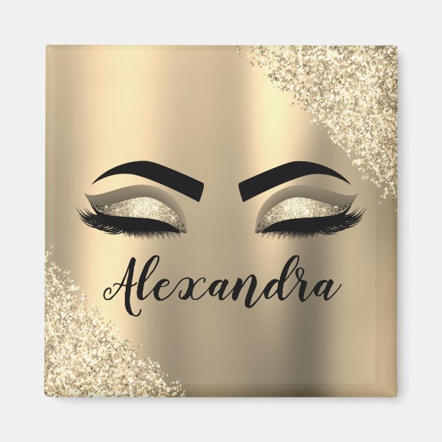 Íman Glitter Sparkle Eyelashes Dourado Nome do Monogram (Frente)