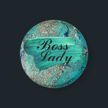 Íman Glittery Aqua Paint Strokes Lady<br><div class="desc">Uma pintura de abstrato com tons de turquesa com molas douradas onde no meio estão os traçados de pincel azul-aqua onde as palavras Senhora Boss são escritas onde você pode guardar como está ou personalizá-la com um nome,  logotipo ou letra.</div>
