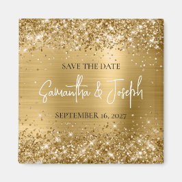 Íman Glittery Gold Foil Casamento Save the Date