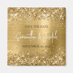 Íman Glittery Gold Foil Casamento Save the Date