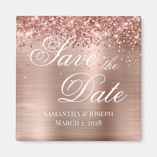 Íman Glittery Rose Gold Foil Salve a Data (Frente)