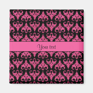 Íman Glitzy Sparkly Hot Pink Glitter Damask