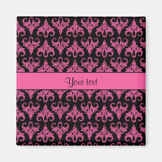 Íman Glitzy Sparkly Hot Pink Glitter Damask (Frente)