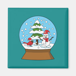 Íman Globo de Neve com Cardeal Snowman e Pine Tree