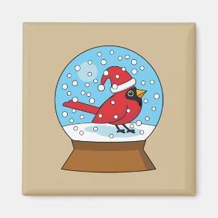 Íman Globo de Neve com Cardeal Vermelho Bonito