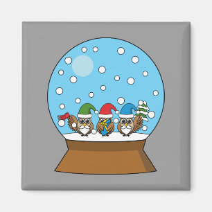 Íman Globo de Neve com Três Corujas Gnomo