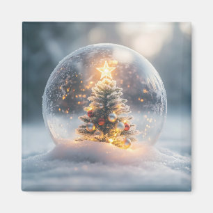 Íman Globo de Neve de Natal Mágico com Árvore Brilhante