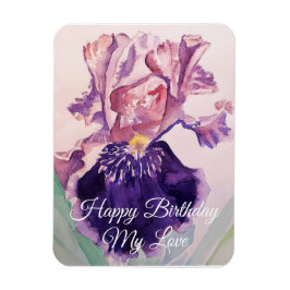 Íman Glorioso Purple Watercolor Iris Birthday Magnet