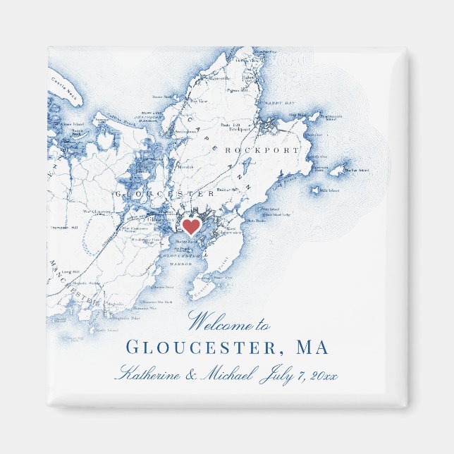 Íman Gloucester Massachusetts Map Weding Favor (Frente)