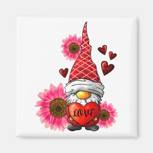 Íman Gnome Valentines Day Cute Gnome Heart Leopard Sunf (Frente)