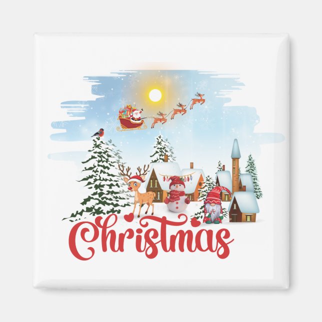 Íman Gnomo Bonito, Neve Celebrando Férias de Natal (Frente)