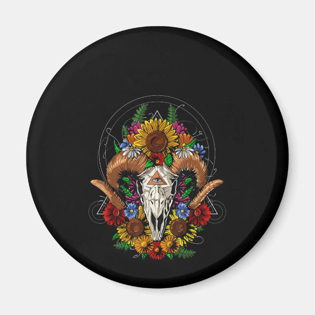 Íman Goat Skull Psychedelic Sunflower (Frente)