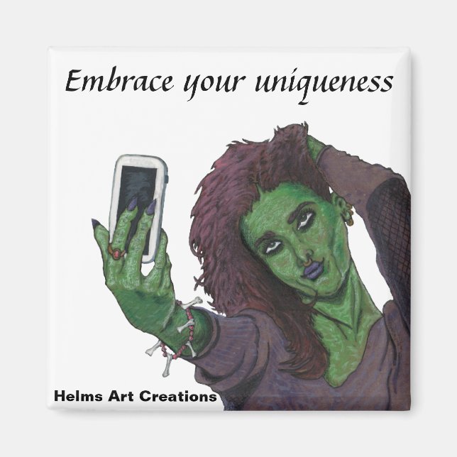 Íman Goblin Girl Cell Selfier Refrigerator Magnet (Frente)