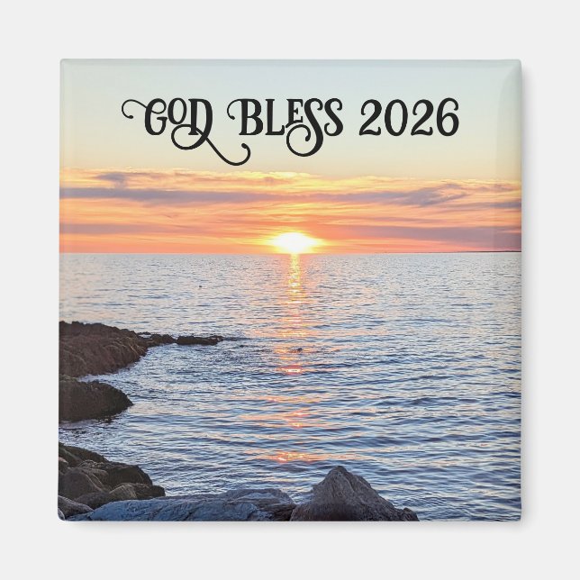Íman God Bless 2026 New Year Golden Sunset Photo (Frente)