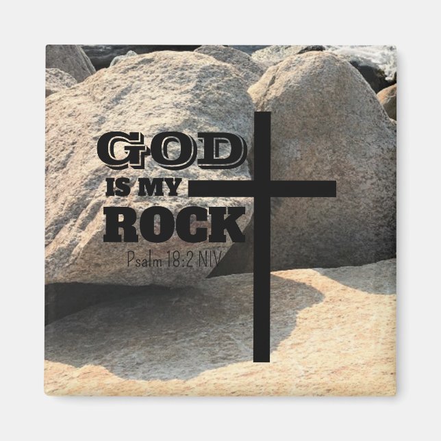 Íman God is My Rock Bible Verse Black Cross Christian (Frente)