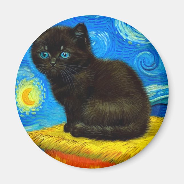Íman Gogh Style Starry Night Cat (Frente)