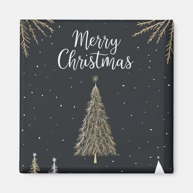 Íman Gold & Black Merry Christmas Holiday Magnet (Frente)