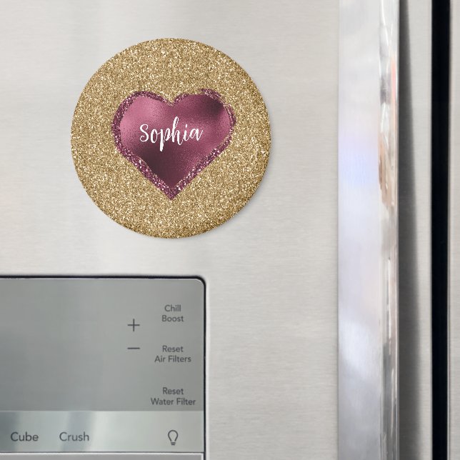 Íman Gold Glitter Burgundy Red Heart Love (In Situ (Fridge))