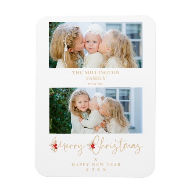 Íman Golden Christmas Effect Botanical Holly 2 Photos (Vertical)