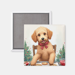Íman Golden Doodle Decorando Biscoitos de Natal