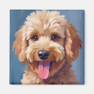 Íman Golden Doodle   Pintura em Aquarela de Cachorro Pe