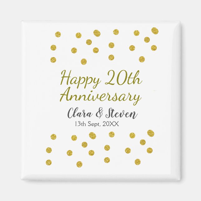 Íman Golden dots glitter happy 20th anniversary wedding (Frente)