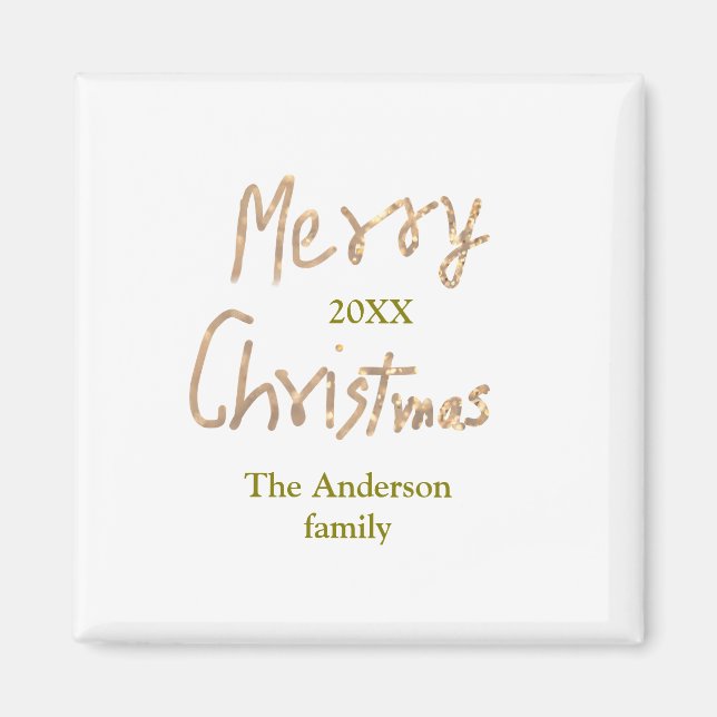 Íman Golden glitter merry christmas add family name yea (Frente)