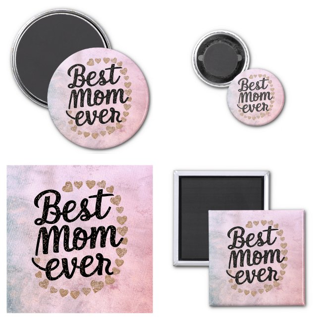 Íman Golden Hearts Estilo de Roteiro Melhor Mãe de Semp (Golden Hearts Trendy Script Best Mom Ever Modern Magnet)