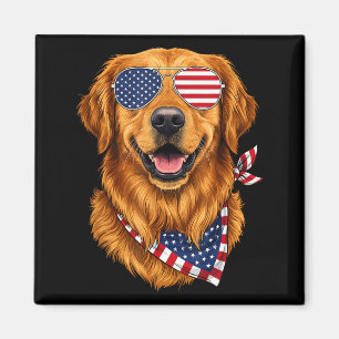 Íman Golden retriever bandana da bandeira americana 4 d
