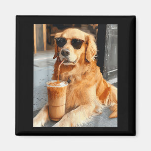 Íman Golden retriever bebendo café gelado