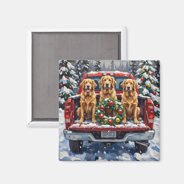 Íman Golden Retriever Christmas Red Truck Holiday (Front/Back)